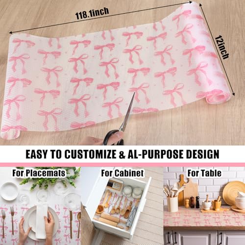Kathfly Pink Bow Drawer & Shelf Liner - 12 x 118 Inch Waterproof Mat