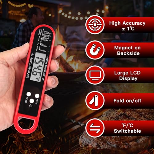 FDK Digital Meat Thermometer - Instant Read BBQ Probe with Magnet & Waterproof Design