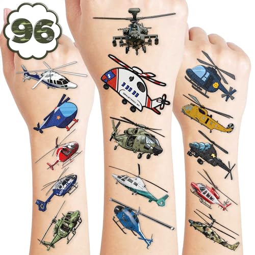 102-Piece Helicopter & Airplane Temporary Tattoos for Kids