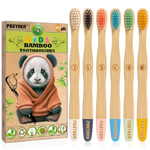 Bamboo Kids Toothbrush Set - 6 Pack Extra Soft Eco-Friendly Brushes