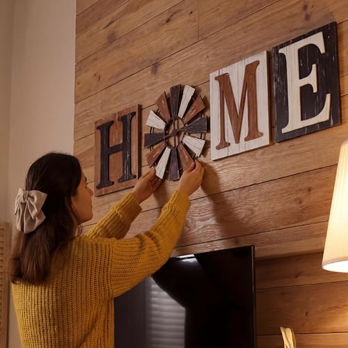 Rustic 3D Wooden Farmhouse Wall Decor with Windmill - 4 Pcs