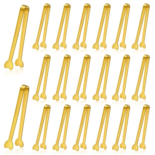 Lazycorner 20-Pack Mini Serving Tongs - Stainless Steel Appetizer Tongs (5" Gold)