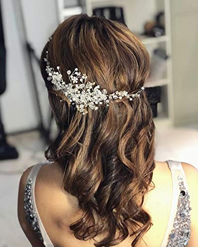 Kercisbeauty Handmade Silver Rhinestone Bridal Hair Vine Headpiece