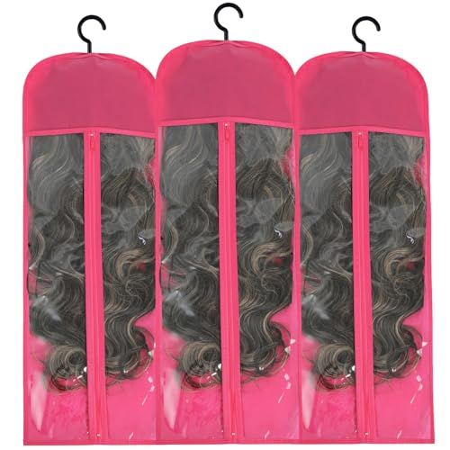 AIFIHIYI 31.5 Inch Extra Long Pink Wig Storage Bags Set of 3 with Hangers