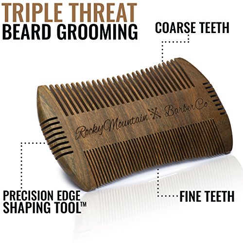 Sandalwood Beard Comb with Carrying Case - Wide & Fine Tooth Natural Hair Grooming Tool