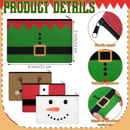 Reginary Christmas Makeup Bags - 4 Pcs Zippered Cosmetic Pouches