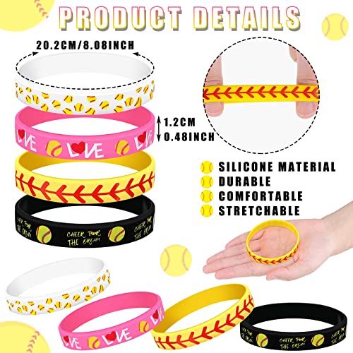 Dingion 48 Pcs Softball Accessories Set: 24 Bracelets + 24 Hair Ties Yellow