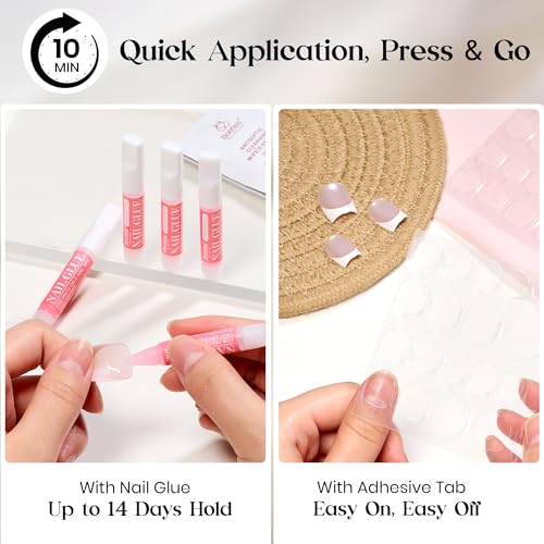 Beetles French Tip Press On Nails Short Square Pink Cat Eye Kit - 01 Glassy Blush French