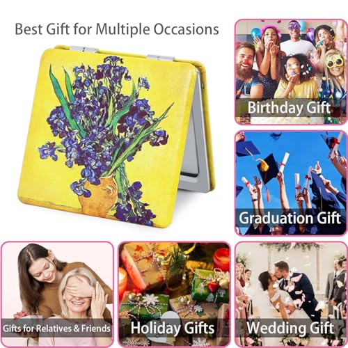 Pocket Mirror for Women 2-Pack 2.8” Square 1x/3x Double-Sided PU Leather Travel Compact