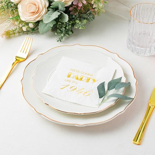 80th Birthday Napkins - 50 Pack Gold Foil 3-Ply Cocktail Napkins