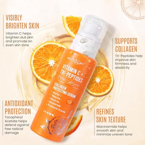 DERMAXGEN Vitamin C + Tri-Peptide Serum for Radiant Skin - 2 fl oz