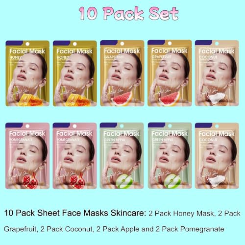 Neecio 10 Pack Face Masks Skincare Set - Hydrating & Rejuvenating for All Skin Types
