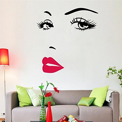 Red Lips Eyelash Wall Decal - Vinyl Sticker for Home Decor