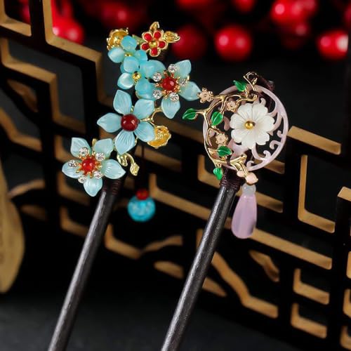 Myhiju 3PCS Wooden Flower Hair Sticks for Buns & Elegant Hairstyles