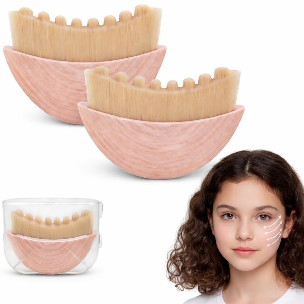 Face Brush for Lymphatic Drainage - 2Pcs New Upgraded Lymphatic Drainage Face Brushes | Gua Sha Facial Brush | Ergonomic Facial Massager for Contouring, Anti-Puffiness & Skin Tightening (Pink)