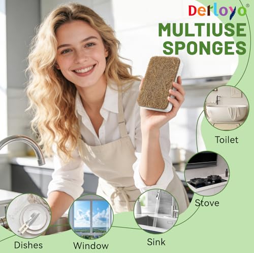 Plant-Based Kitchen Sponges - 12 Count Biodegradable & Non-Scratch