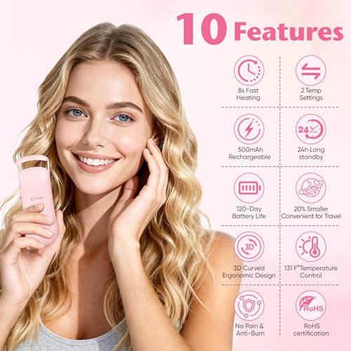 Rose Gold Heated Eyelash Curler - Type-C Rechargeable Mini Curling Tool