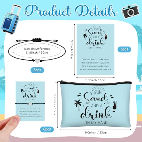 18-Piece Girls Trip Gift Set: 6 Makeup Bags, 6 Bracelets & 6 Cards