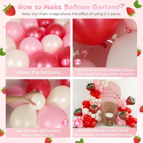 Strawberry Balloon Garland Arch Kit - 153pcs for Birthday & Party Decor