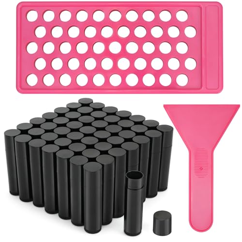DIY Lip Balm Tubes Kit with Filling Tray & Spatula - 50 Black 4.5ml Containers