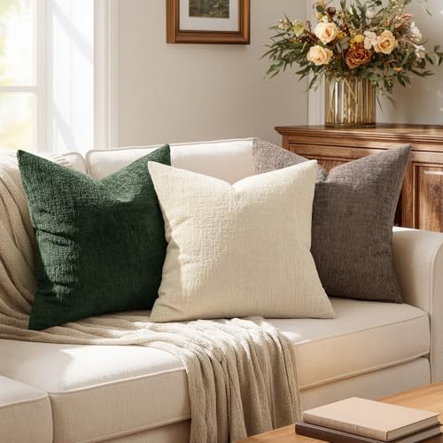 MIULEE Textured Chenille Pillow Covers 18x18 Beige - Set of 2