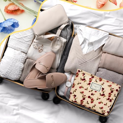 Sanwuta Floral Cosmetic Bags - 4 Pcs Corduroy Makeup Pouches for Women