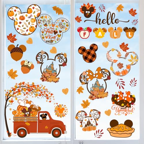 Mouse Themed Fall Window Clings - 9 Sheets Removable Stickers
