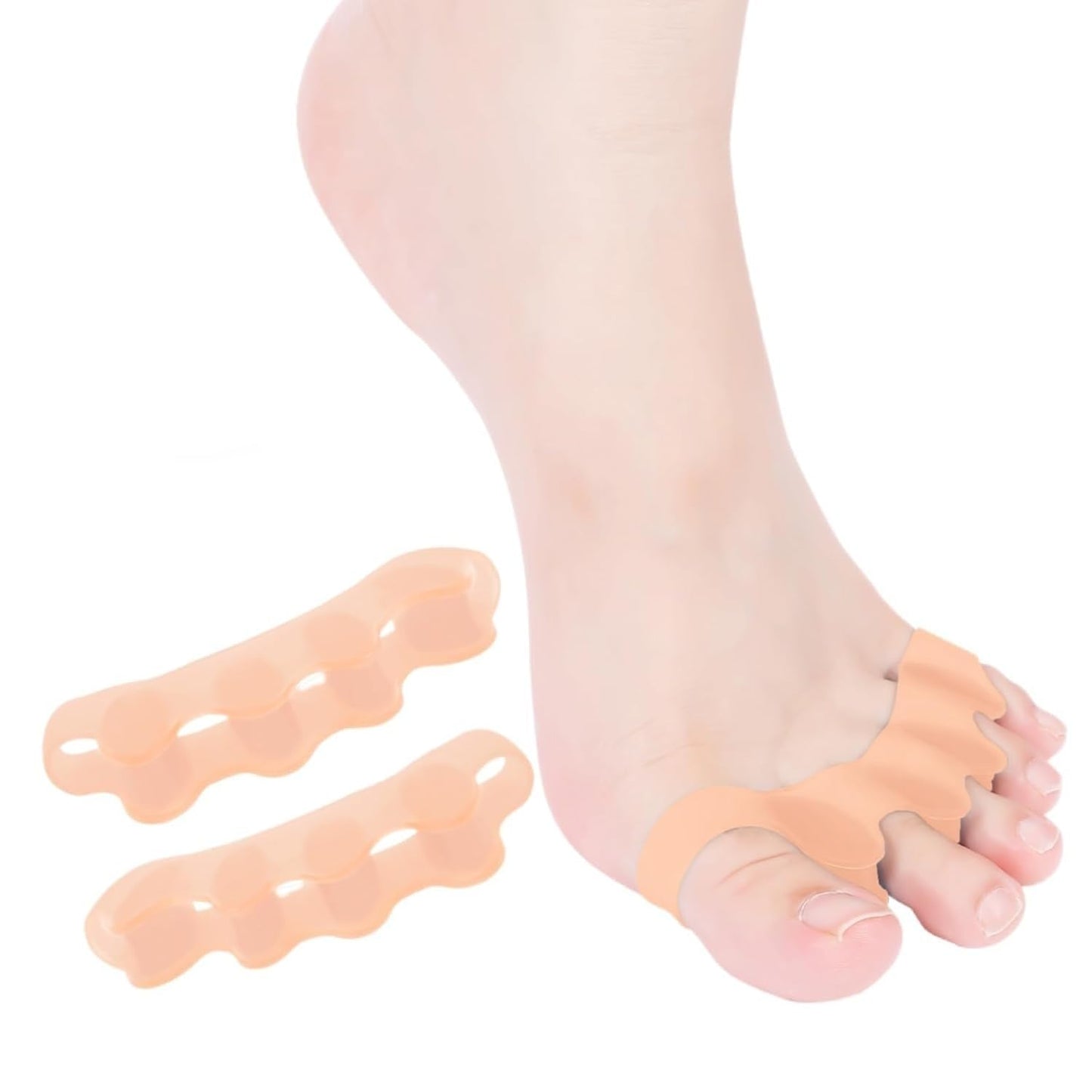 sundpik 2PCS Toe Spacers for Women and Men, Toe Separators for Pedicure, Bunion Corrector, Hammer Toe Straightener, Plantar Fasciitis, Toe Spreaders for Foot Pain Relief and Foot Health. (2, Beige)