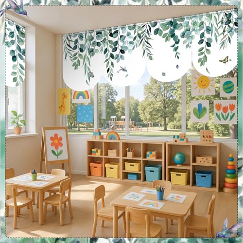 Eucalyptus Leaf Classroom Curtains - Set of 6 Valances 24x36in
