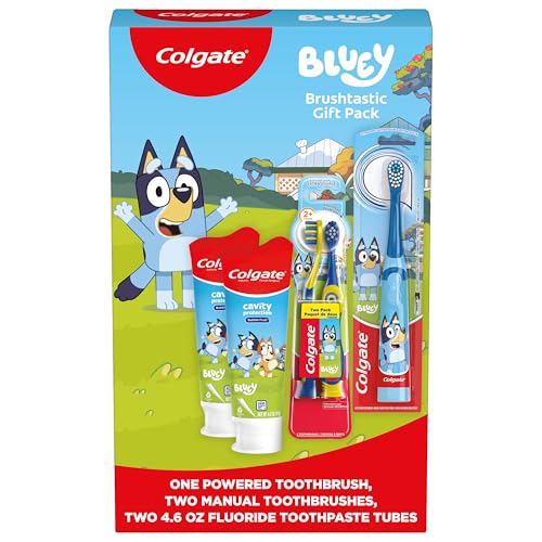 Colgate Kids Bluey Toothbrush & Toothpaste Gift Set - 1 Electric, 2 Manual, 2 Fluoride Tubes