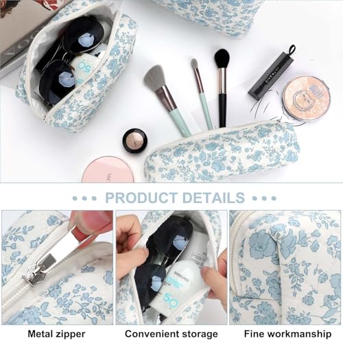 EIMMBD Makeup Bag Set - 3 Piece Travel Organizer in Blue White