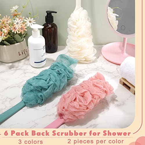 Mimorou 6-Pack Long Handle Loofah Back Scrubbers for Shower, Soft Exfoliating Body Brushes