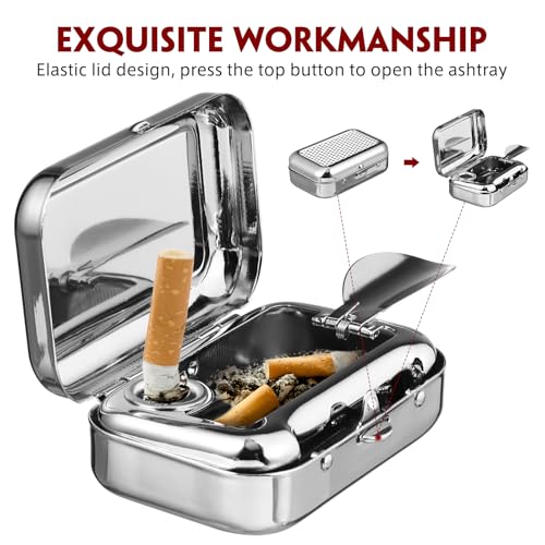 Garneck Portable Stainless Steel Ashtray with Lid - Compact Car Use