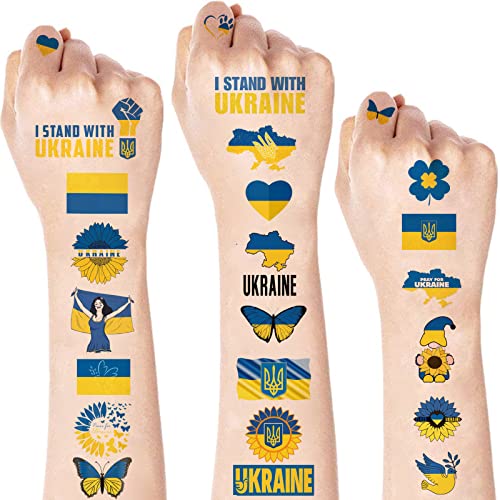 WANSENCE Ukraine Temporary Tattoos - 8 Sheets, Blue & Yellow Patriotic Design
