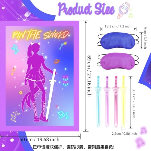AFZMON Purple Kpop Birthday Party Game - Pin The Sword Set