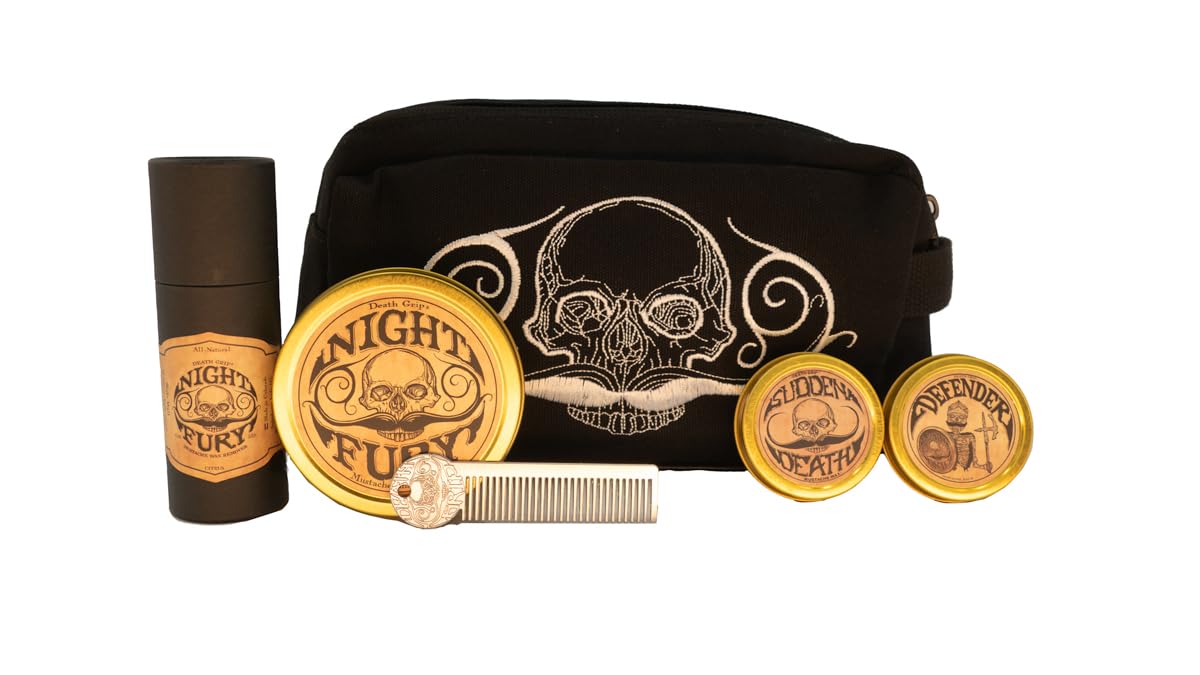 Mustache Balm for Men & Mustache Protector – Natural Styling & Conditioning Grooming Kit – Soften & Shape Facial Hair 2oz – Death Grip (Mustache Gift Set)