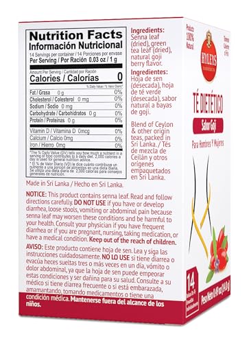 Hyleys Dieter's Tea with Goji Berry Flavor - Weight Loss Detox, 14 Bags