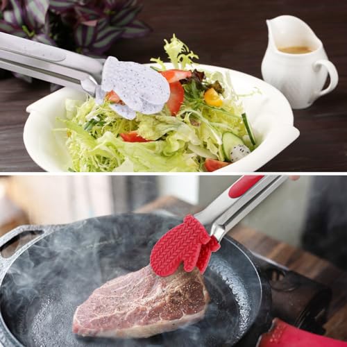 DOERDO Silicone Kitchen Tongs with Stainless Steel Tips - 9.8 Inch