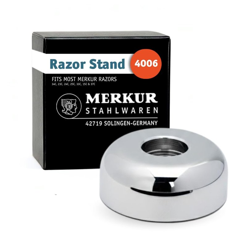 MERKUR Shaving Stand Gloss Chrome 4006 | Non-Slip with Straight Cut | Ideal for Wet Shaving | Brass | Made in Germany