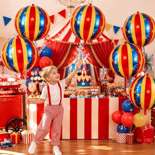 Circus Theme Foil Balloons Set - 6pcs 22 Inch Red, Blue & Yellow