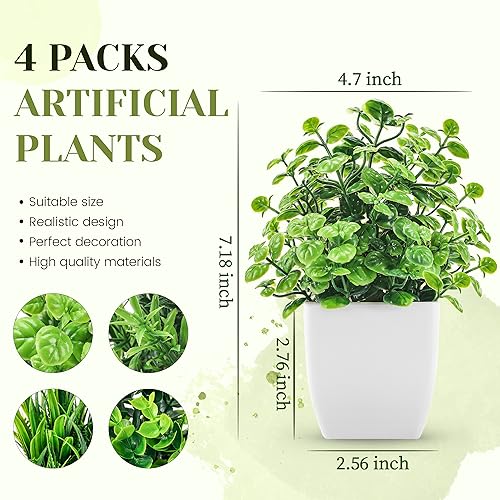 4 Pack Small Artificial Plants for Home and Bathroom Decor