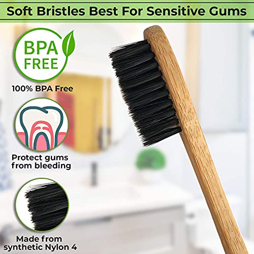 EveEco Bamboo Toothbrush - 4 Count, Soft Bristles, Charcoal