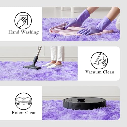 Purple Starry Small Shag Area Rug 2x3 - Soft Non-Slip Indoor Carpet