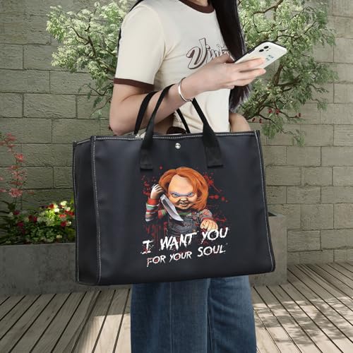 BWWKTOP Black Evil Doll Makeup Bag - Killer Doll Travel Bag