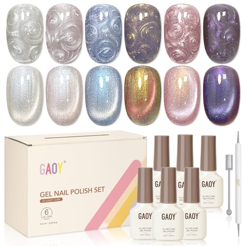 GAOY Pearl Cat Eye Nail Polish Set – 6 Iridescent Glitter Colors