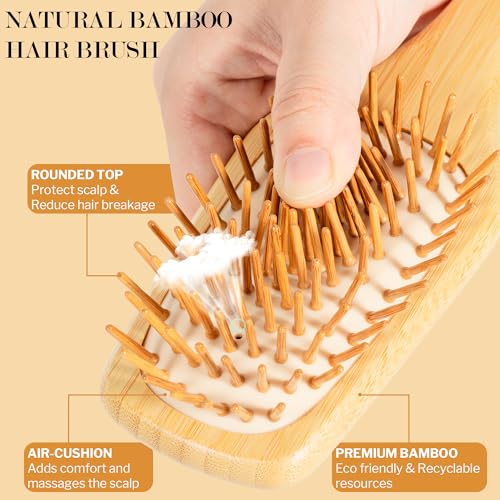 BFWood 3 Pack Yellow Bamboo Detangling Hair Brush Set for Travel & Styling