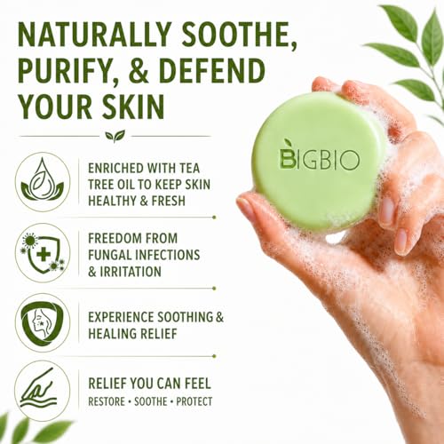 BIGBIO 3-Pack Green Tea Tree Soap Bars 10.59oz - Natural Anti-Fungal Body & Foot Odor Control