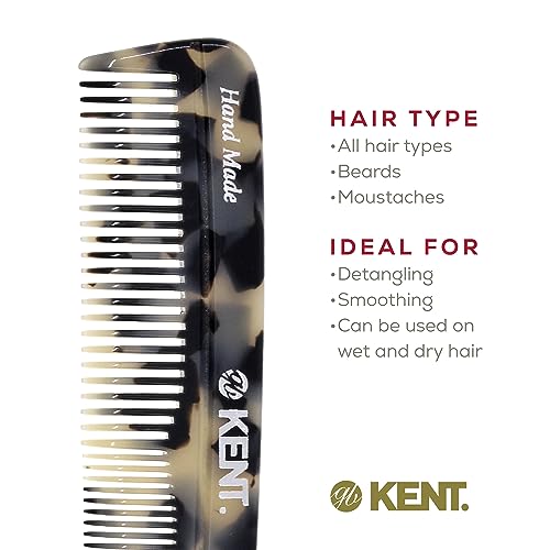 KENT R7T 2 Pack Handmade Pocket Hair Comb for Men - Fine & Wide Tooth