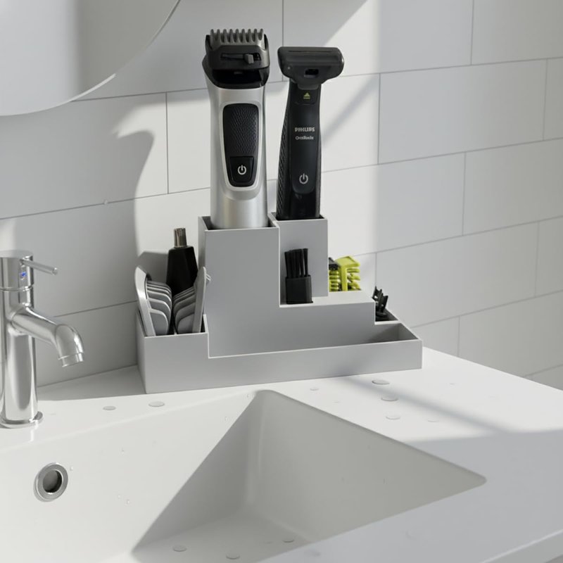 DSSWEN Organizer Holder for Philips OneBlade & Multigroom Series 9000 – Storage Stand for Shaver, Attachments, Blades & Accessories – Bathroom Counter Grooming Organizer