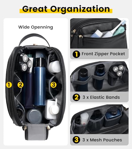 Vorspack PU Leather Travel Toiletry Bag - Black Medium Dopp Kit